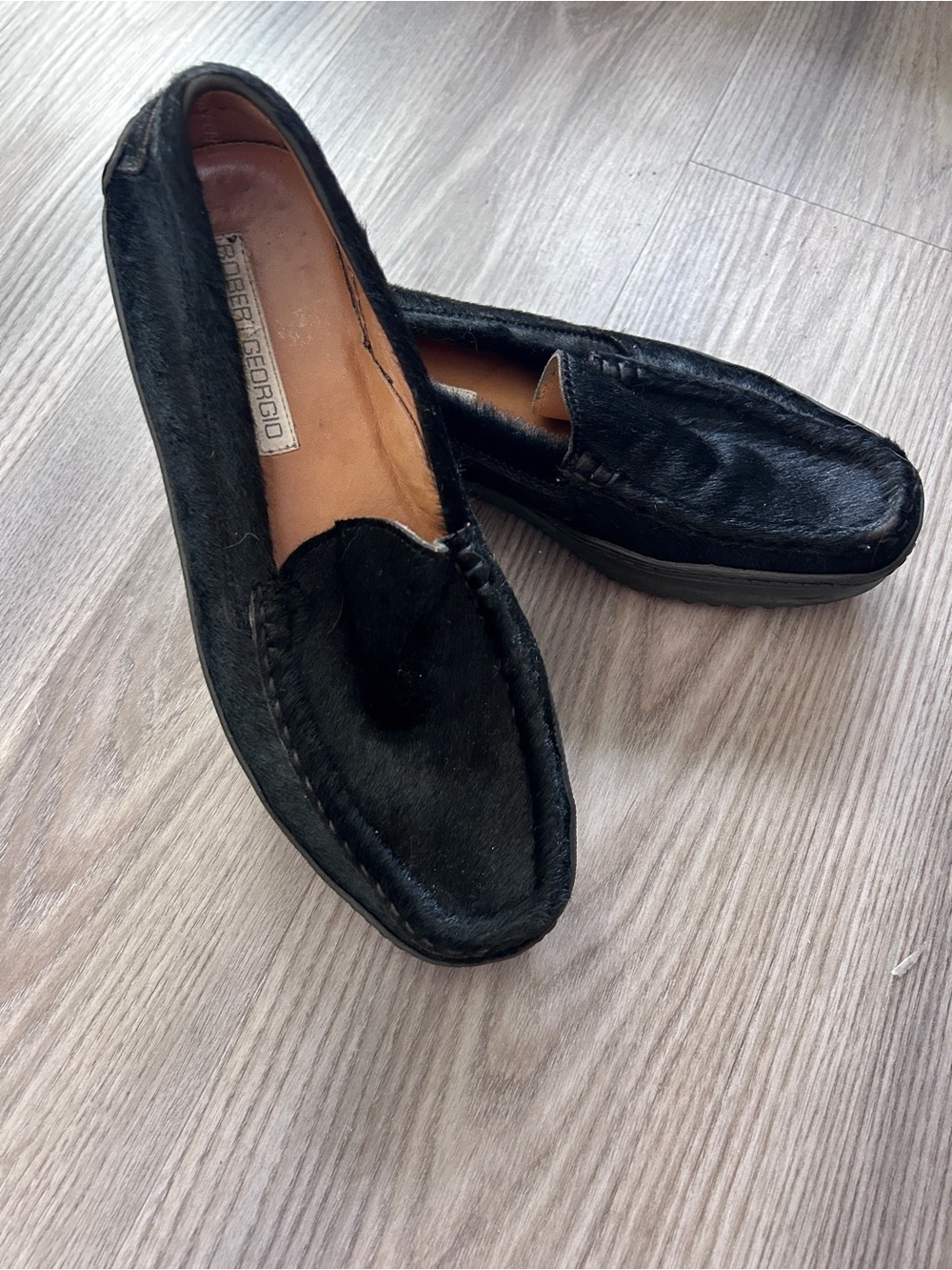 Giorgio Black Women’s Calf hair Slip-On Moccasin Loafers